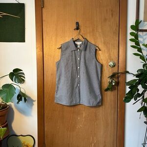 Sleeveless Gingham Button-Up Blouse